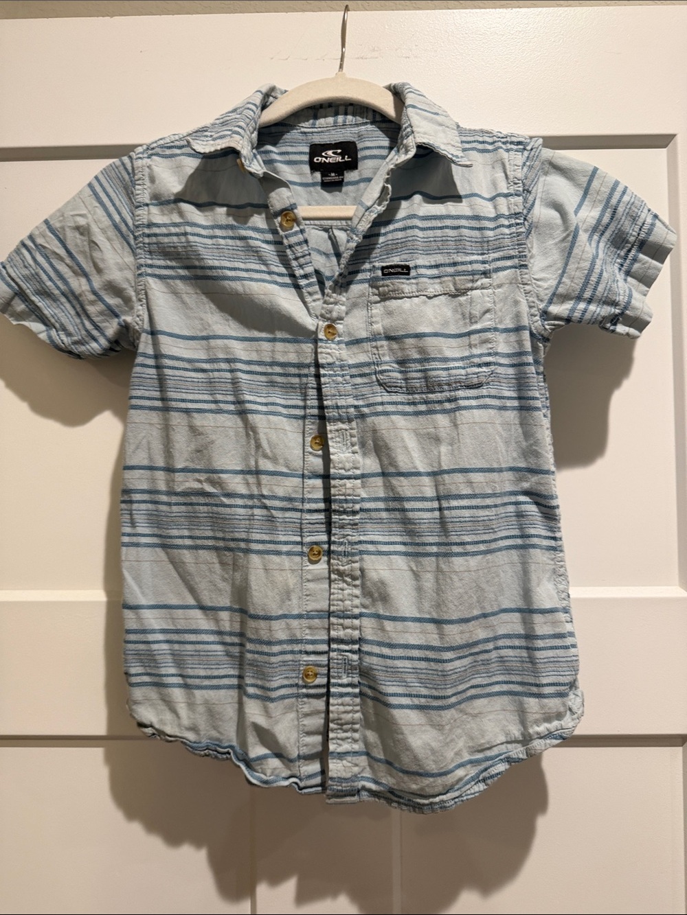 O'Neill Light Blue and Blue Striped Short Sleeve Button-Up
